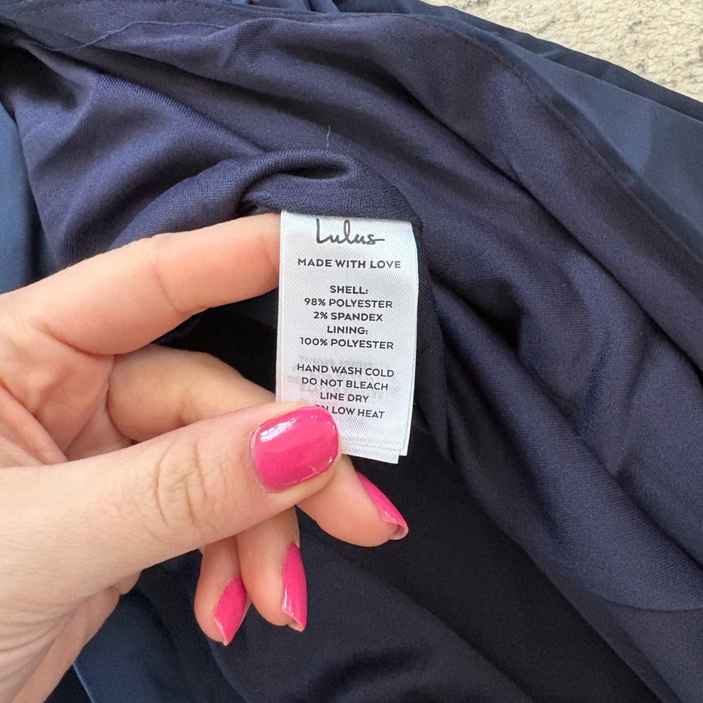 Lulus Ultimate Sweetness Navy Blue Satin Flutter Sleeve Maxi Dress Size Medium - Picture 9 of 9